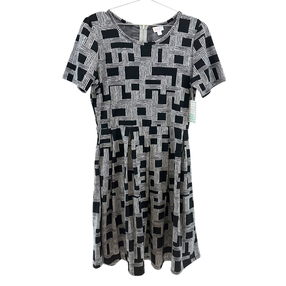 LULAROE Amelia Fit & Flare Dress • 2XL • black gray • boho office teacher modest